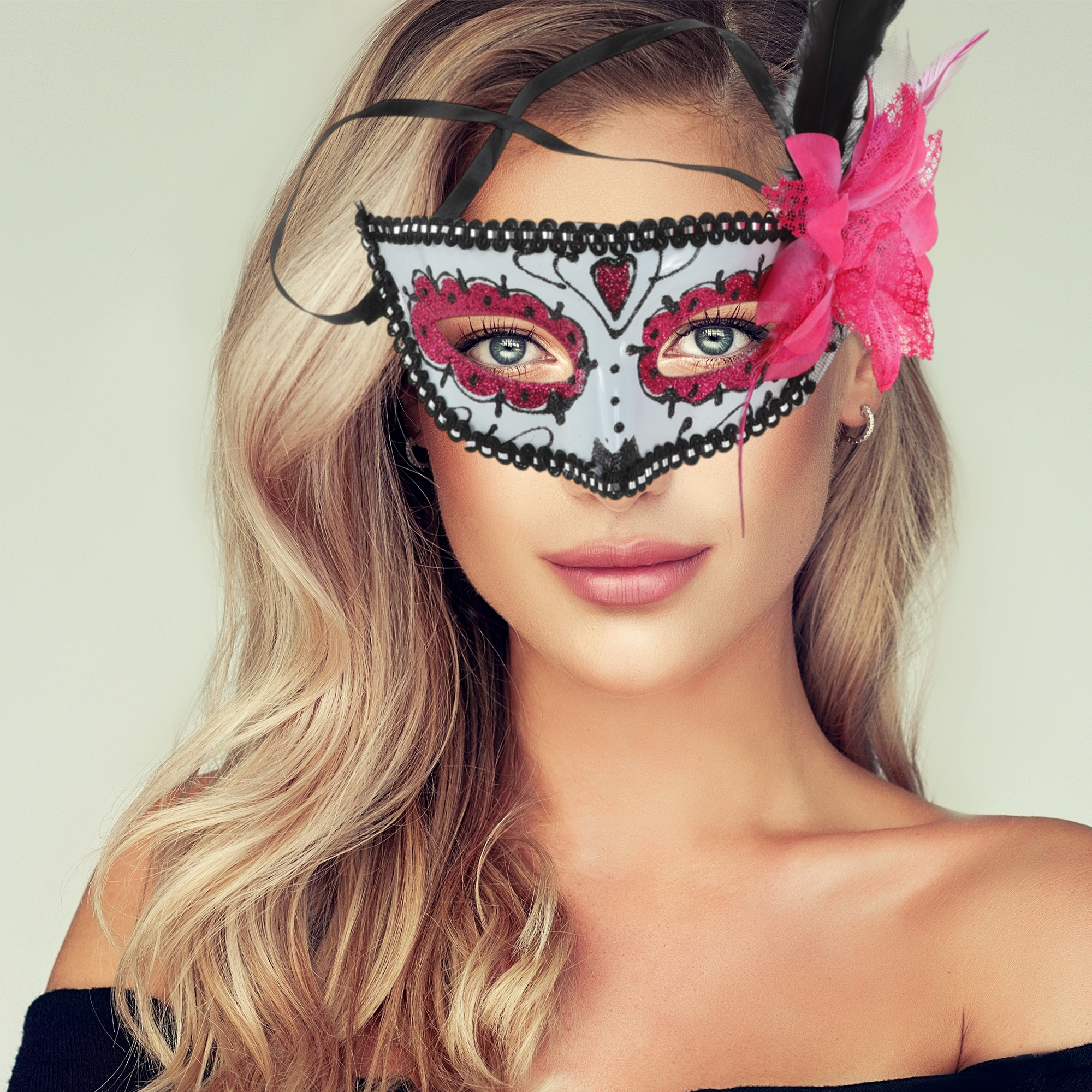 Unique Bargains 1 Pack Elegant Feather King Half Face Party Mask Rose Red