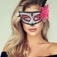 thumbnail image 5 of Unique Bargains 1 Pc Feather King Half Face Party Mask for Masquerade Party Rose Red, 5 of 5