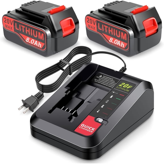 2Pack 20v 8.0Ah Lithium Battery Replacement for Black and Decker with Charger Combo LBXR20 LBXR20B LBXR20-OPE LBXR2020 LBXR20 LB20 LBX20 LB2X4020
