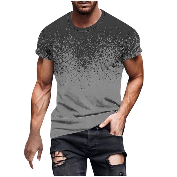 Camisetas de Manga Larga para Hombres Imprimir Fallow Cuello Redondo Camiseta, Moda Casual Manga Corta Mezcla de Algodón/Lino