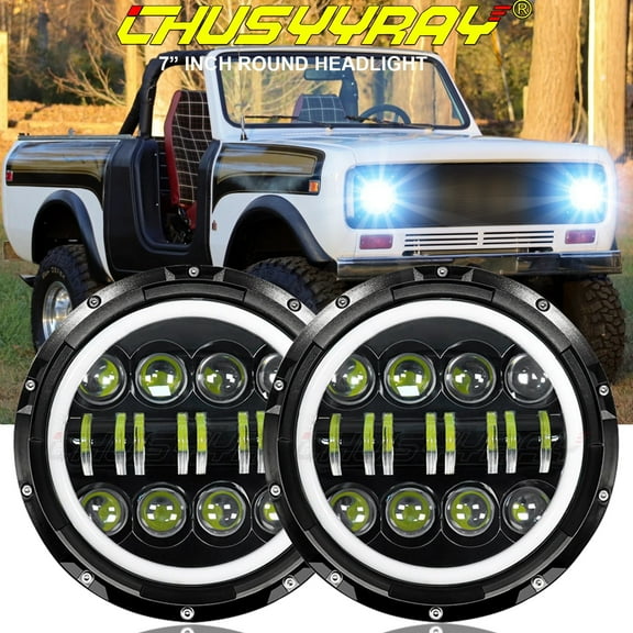 CHUSYYRAY Pair for International Harvester Scout II 1973-1980 7" Round LED Headlights Hi/Lo Beam