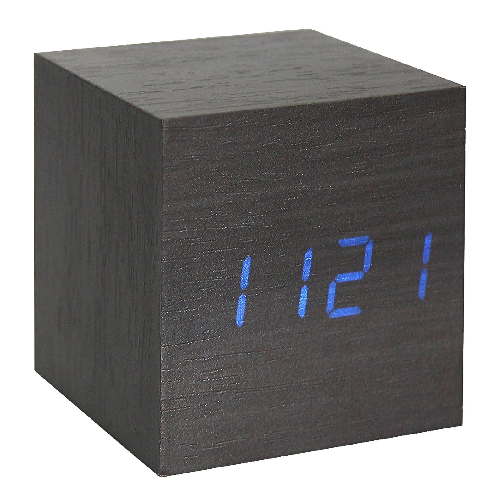 Modern Cube Wooden Wood Digital LED Desk Voice Control Clock Alarm Thermome V8G9