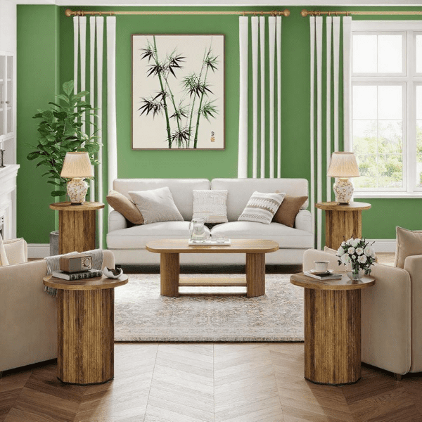 Retro Pedestal End Table, Round Top, MDF Construction for Living Room/Bedroom/Small Spaces