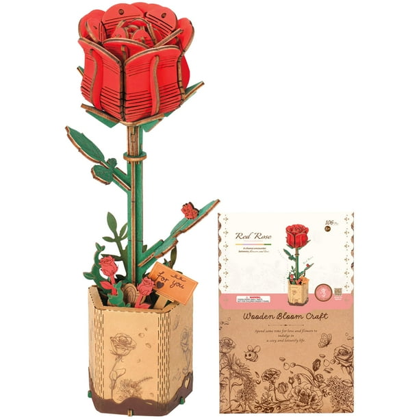 Kit de maquetas de rompecabezas 3D con flores de madera y rosas rojas para bricolaje ROBOTIME