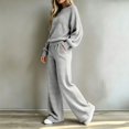 thumbnail image 4 of YHCY Womens 2 Piece Ribbed Knit Outfit Long Sleeve Crew Neck Tunic Sweatshirt Basic Straight Wide Leg Sweatpant Lounge Trendy Suits Oversized Dressy Sets Travel Vacation Sweatsuit Light Ashy M, 4 of 7
