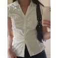 thumbnail image 5 of Michellecmm Women's Button Down Shirts Cap Sleeve Lapel Collar Tie Back Slim Fit Tops Summer Shirts, 5 of 9