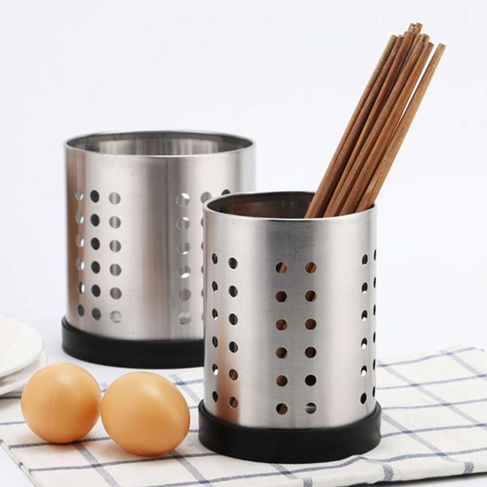 2 Pack Utensil Drying Racks, Stainless Steel Utensil Holder, Sink Silverware Holder, Utensil Drying Basket, Kitchen Countertop Flatware Strainer, Silverware Dryer, Silver (Small + Large)