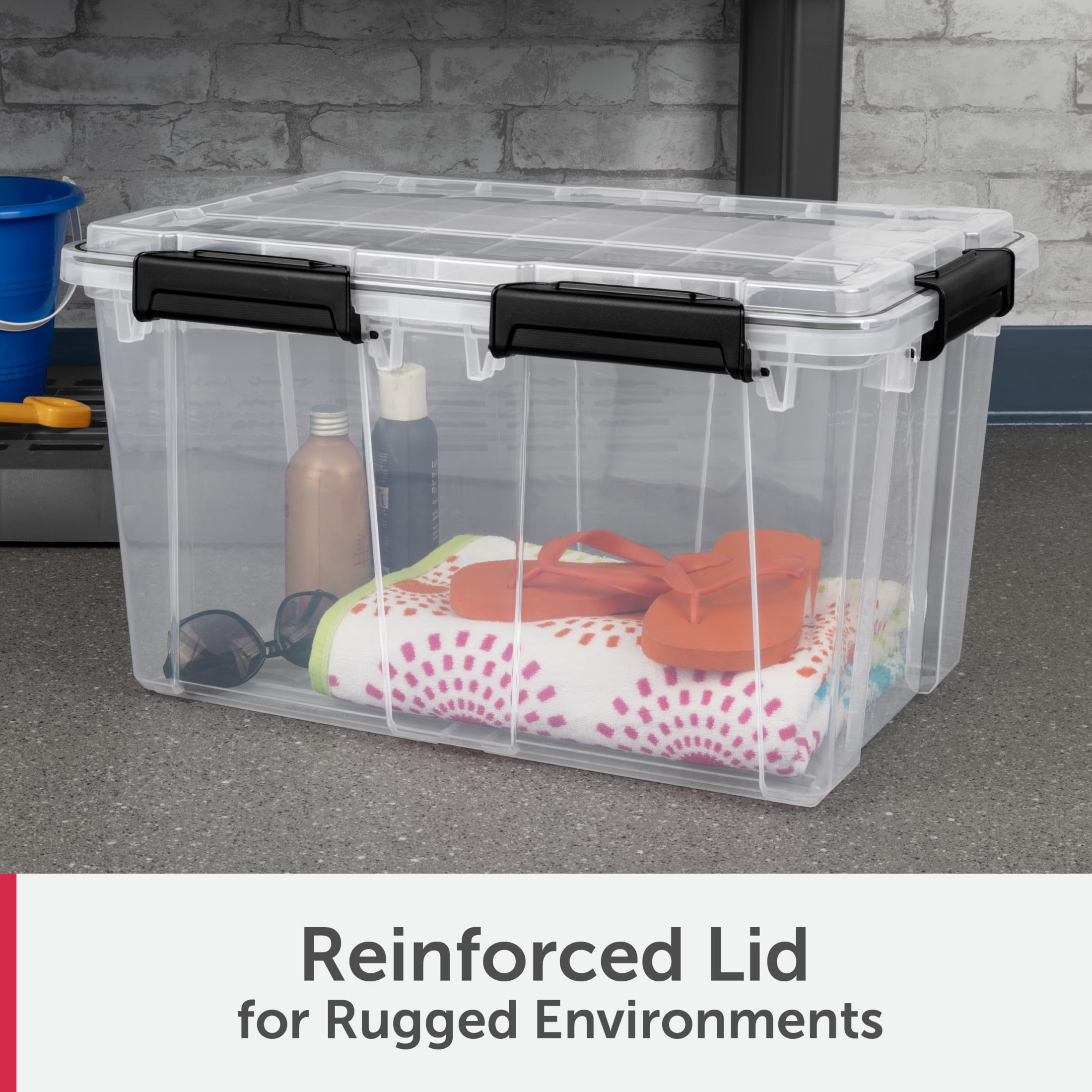Sterilite Gasket Box, 54 Quart IP68 WaterProof Clear Plastic Storage Bin with Lid, Gasket Seal and Durable Latches, Black