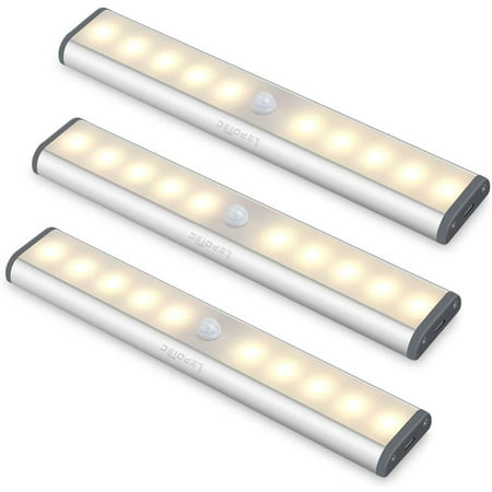 

LED Under Cabinet Lighting Closet Lights Motion Sensor Light Rechargeable Cabinet Lights Wireless LED Kitchen Cabinet Lights Counter Lighting Magnetic Closet Lighting /Warm White Light(3Pack)