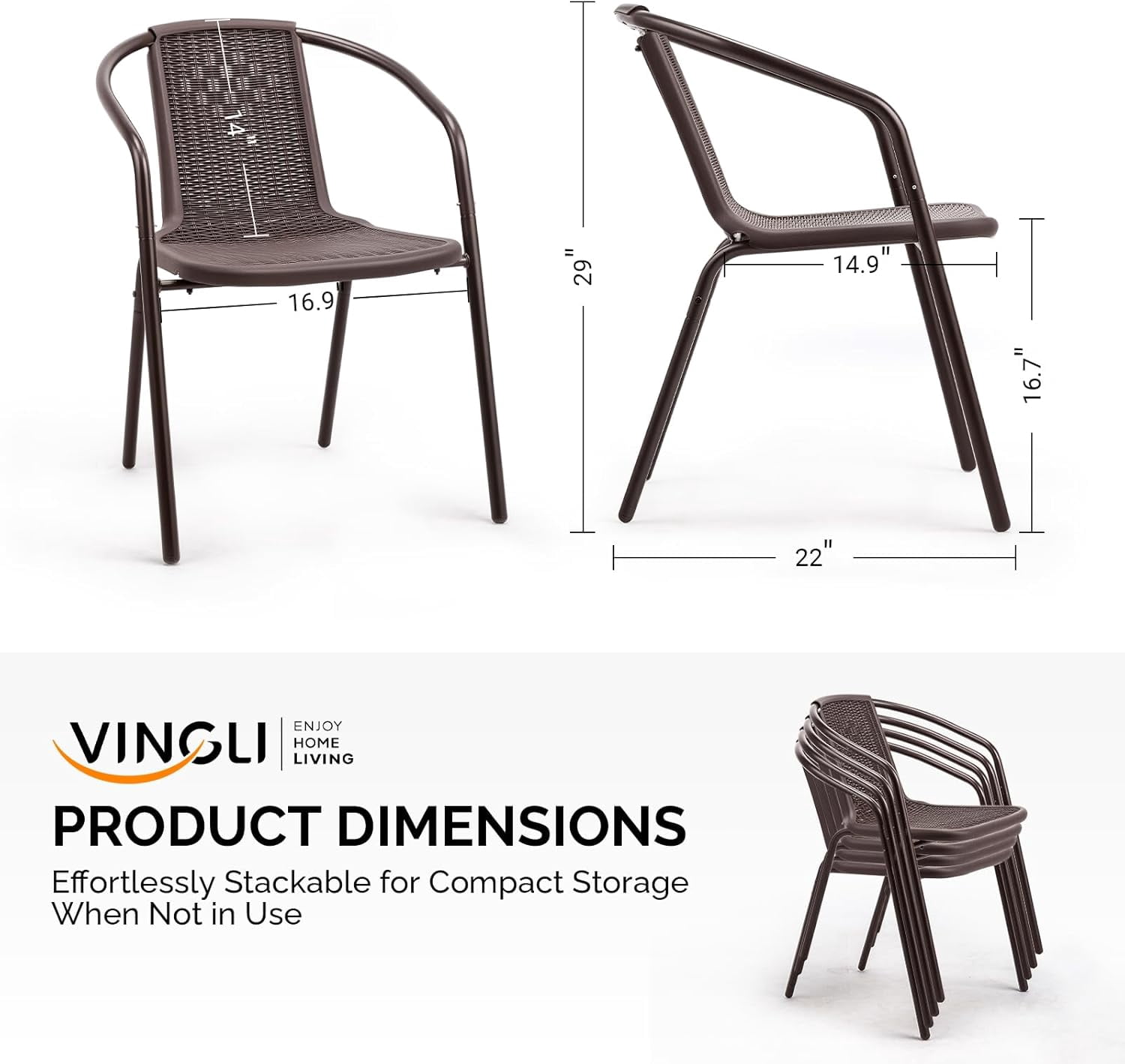PEXMOR PE Rattan Outdoor Dining Chairs Set of 4, Plastic Stackable Patio Chairs for Garden, Porch & Indoor Use