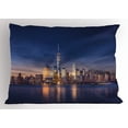 thumbnail image 1 of City Pillow Sham New York Skyline Manhattan After Sunset Metropolis Downtown Urban Panorama USA, Decorative Standard Queen Size Printed Pillowcase, 30 X 20 Inches, Navy Blue Peach, by Ambesonne, 1 of 2