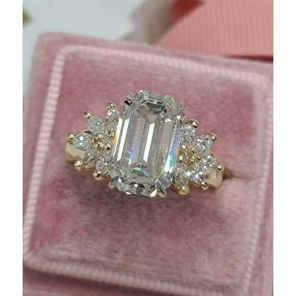 3Ct Emerald Cut Lab Created Diamond Engagement Ring 14k Yellow Gold Plated