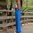 thumbnail image 5 of Women's Summer Boho Cotton Casual Jumpsuits Wide Leg Overalls Floral Print Baggy Rompers with Pockets Royal Blue M, 5 of 7
