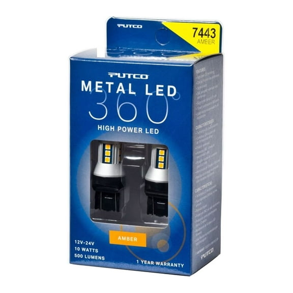 Putco Lighting 347443A-360 Metal LED 360; 7443 Bulb Type; Amber;