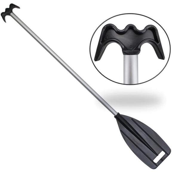 Pactrade Marine Boat Kayak Raft Paddle & Hook 4 ft Anodized Aluminum Shaft Black Plastic Blade
