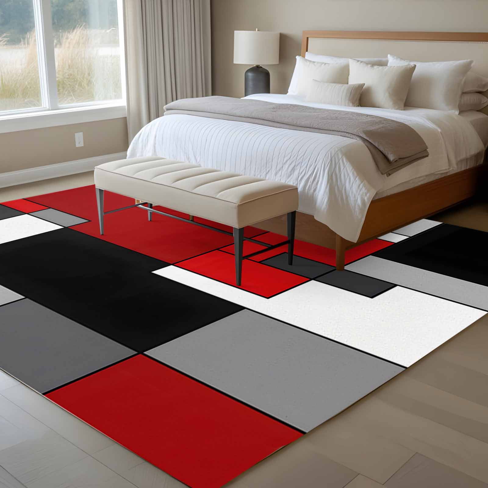 8'x10' Area Rugs, Red Black Grey Indoor Outdoor Area Rug for Living Room Bedroom, Geometric Abstract Modern Irregular Washable Bathroom Rugs Kitchen Floor Carpet Mats Home Decor Aesthetic