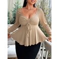 thumbnail image 3 of Women'S Plus Size Peplum Tops Long Sleeve T Shirts Casual Ruched Sweetheart Neck Ruffle Hem Tees  XL, 3 of 7