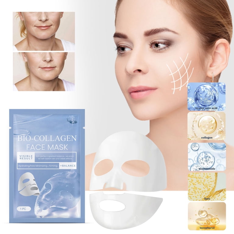 Bio-Collagen Face Mask 4 Pack - Hydrating & Firming Korean Sheet Mask With Hyaluronic Acid, 32g Each