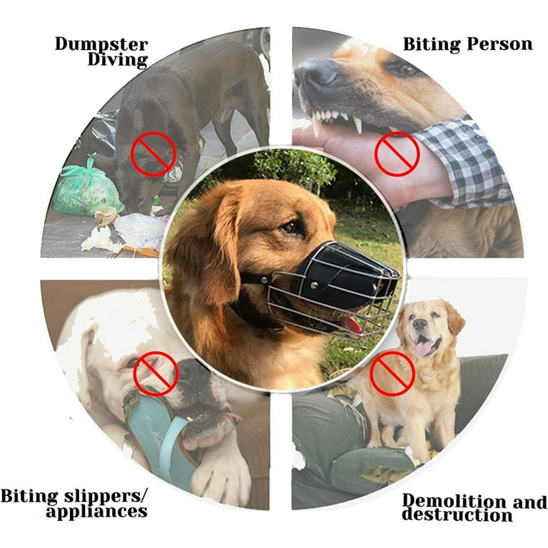 Dog Muzzle Metal Mask Wire Basket Pit Bull Adjustable Leather Straps for Large Dogs