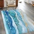 thumbnail image 3 of Turquoise Marble Washable Area Rugs 2.7'x5', Abstract Ocean Waves Gold Stripes Modern Low Pile Throw Living Room Rug Non-Slip Sturdy Edge Binding Carpet for Indoor Entryway Bedside Kitchen, 3 of 9