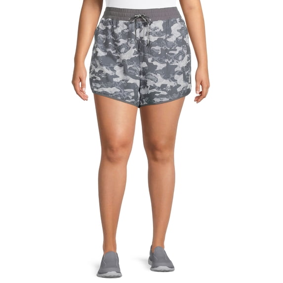 Reebok Women's Plus Size Printed Essential Running Shorts with Pockets