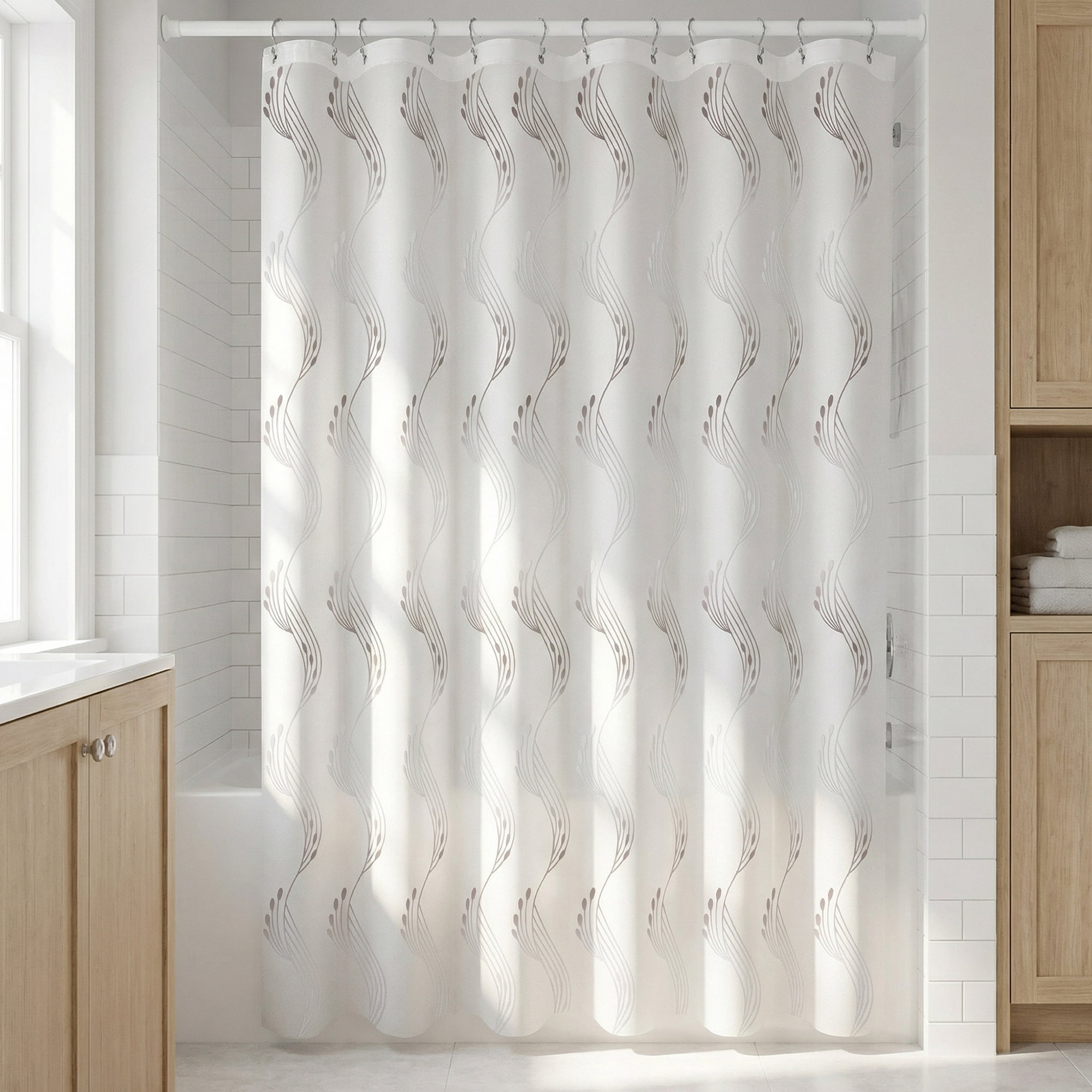 Unique Bargains Semi-Transparent EVA Bath Curtain Set with Hooks White 71"W x 71"L
