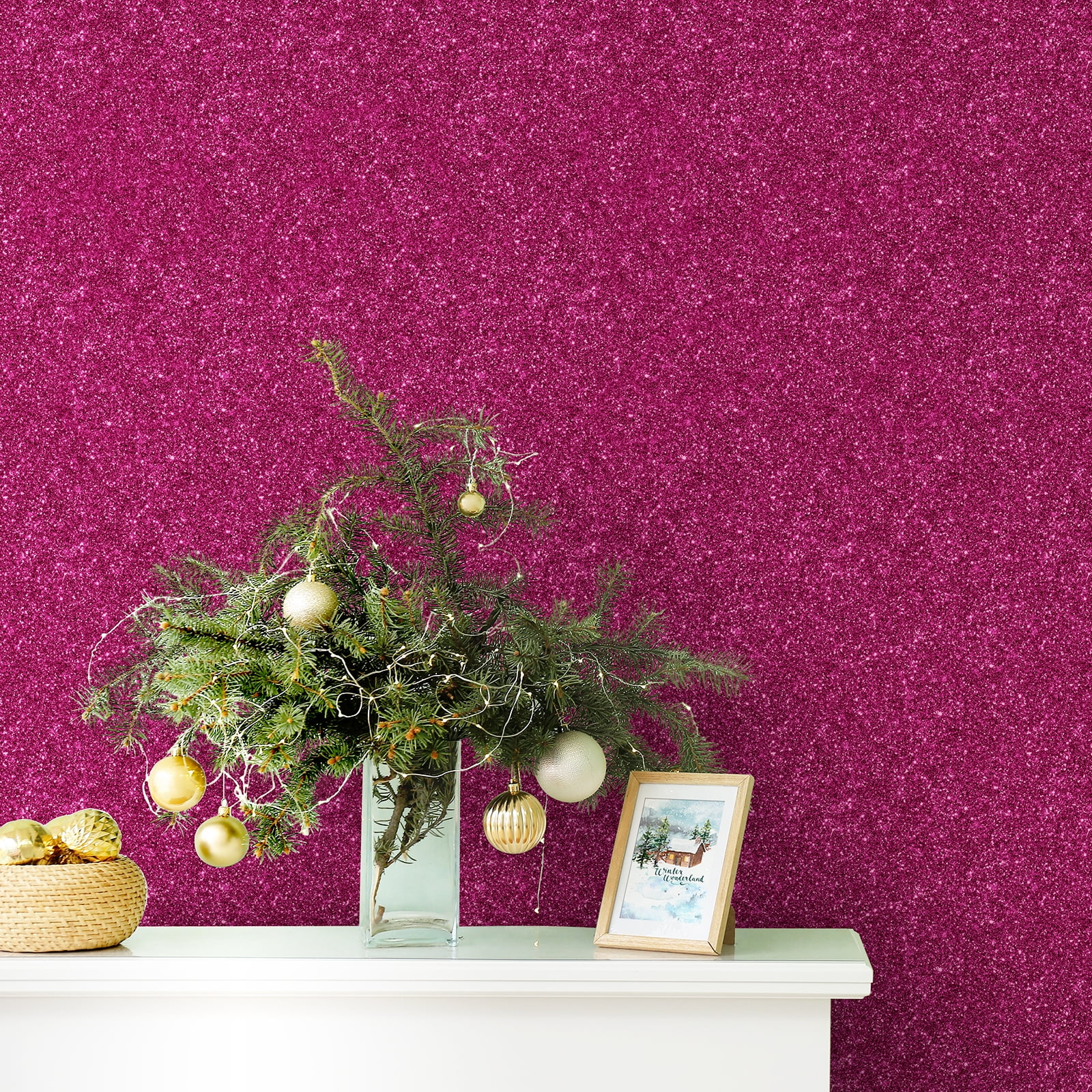 CHIHUT Hot Pink Glitter Peel and Stick Wallpaper Sparkly Pink Contact Paper for Cabinets Walls Removable Decorative Glitter Wall Paper Self Adhesive Textured Fabric Roll for DIY Crafts 15.7''x236''