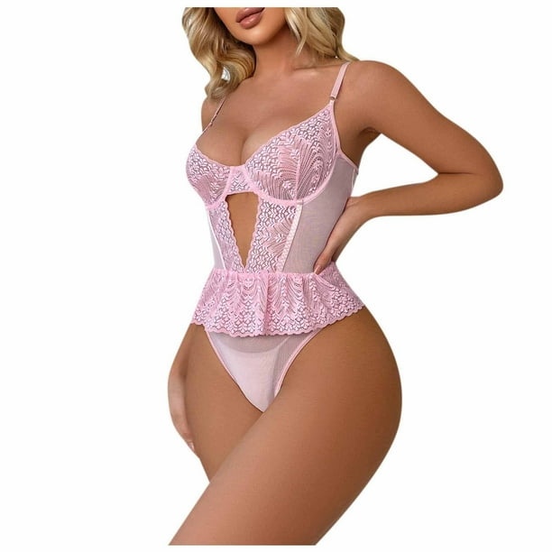 Lolmot Ladies Fashion Sexy Cute Lingerie Hollow Lattice Ruffles Sexy  Underwear Thong Garter Belt Suit