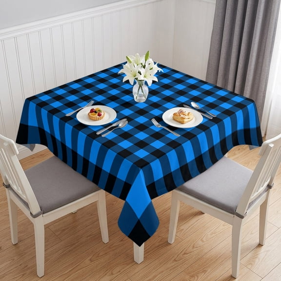 Black Blue Plaid Table Cloth Waterproof Tablecloths, Country Buffalo Checked Gingham Tablecloth Dining Table Cover for Kitchen Party Tabletop Outdoor, Square Tablecloth 60x60 Inch