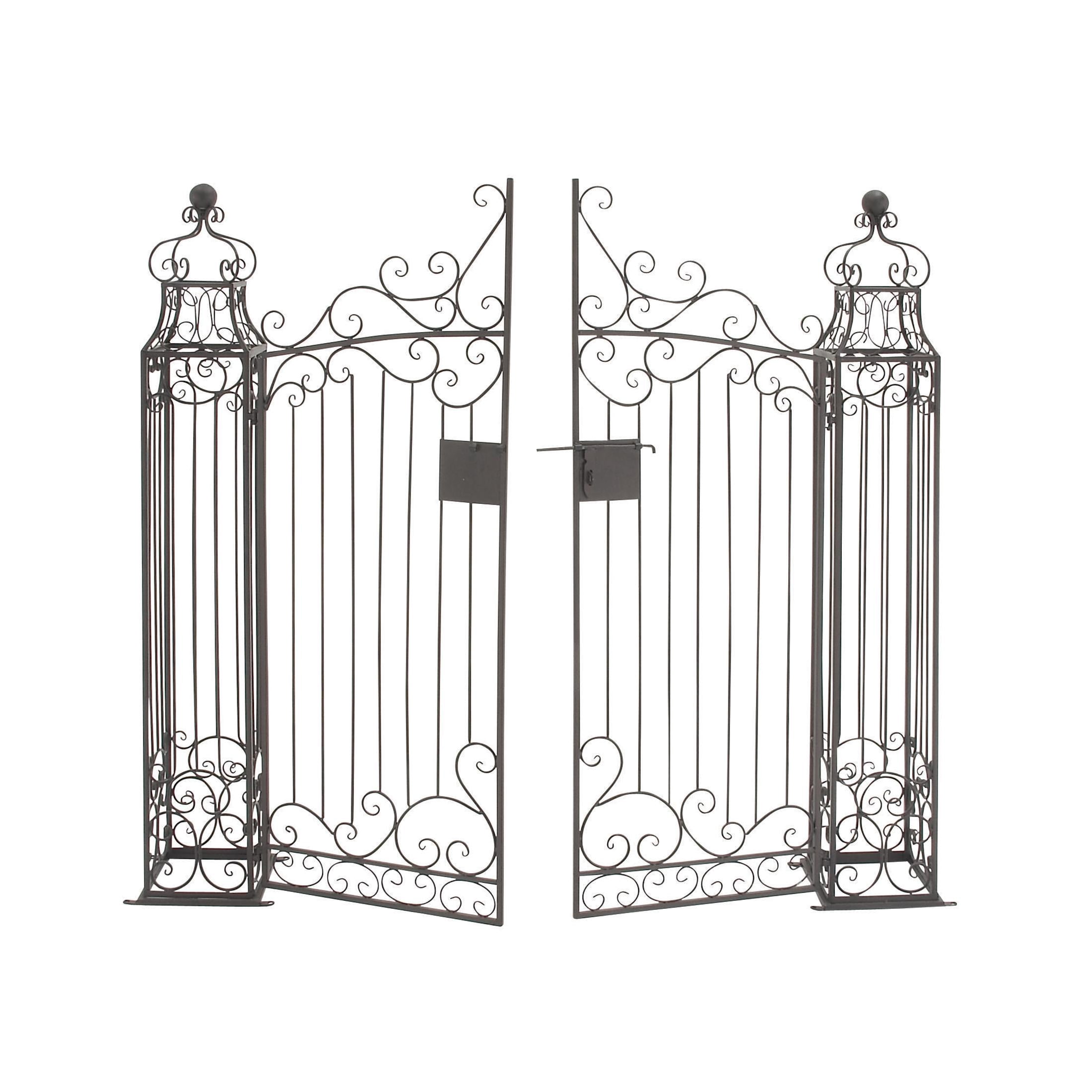 DecMode 60" Indoor Outdoor Arched Gate Dark Brown Metal Scroll Garden Arbor with Latch Lock Closure