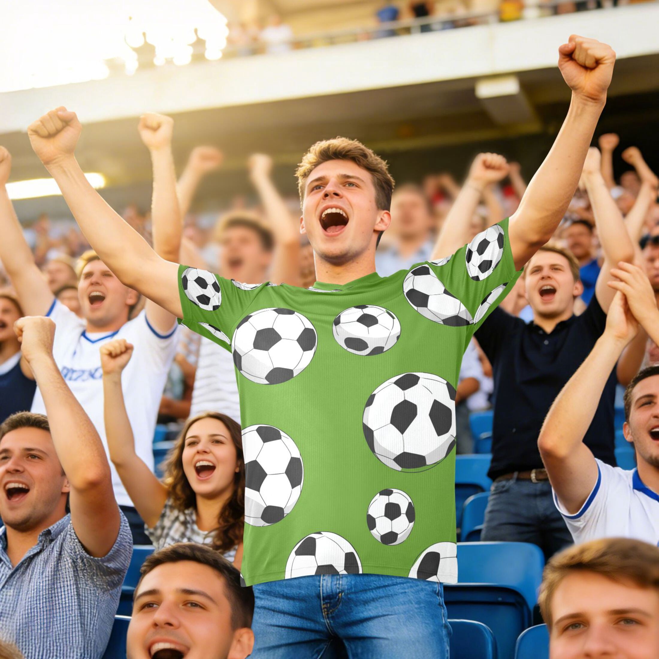 Cartoon Football on Green Background Men's Sports Jerseys Athletic T-Shirt Football Referee Short Sleeves Shirt XL