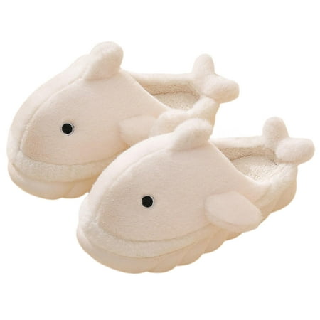 

shuwee Soft Plush Whale Shark Fuzzy Slippers Winter Faux Fur Cute Animal Couple Matching Home Slippers for Women Men