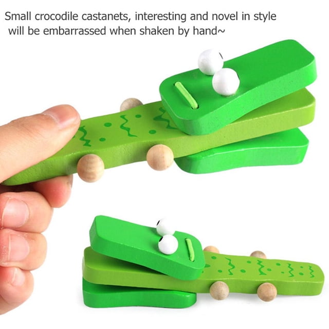 Castañuela de madera de dibujos animados, mango de badajo, juguetes de instrumentos musicales para niños (cocodrilo Tmvgtek libre de BPA