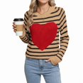 thumbnail image 2 of Women'S Cute Heart Sweater Long Sleeve Crewneck Pullover Ribbed Knit Casual Sweaters Coffee, 2 of 8