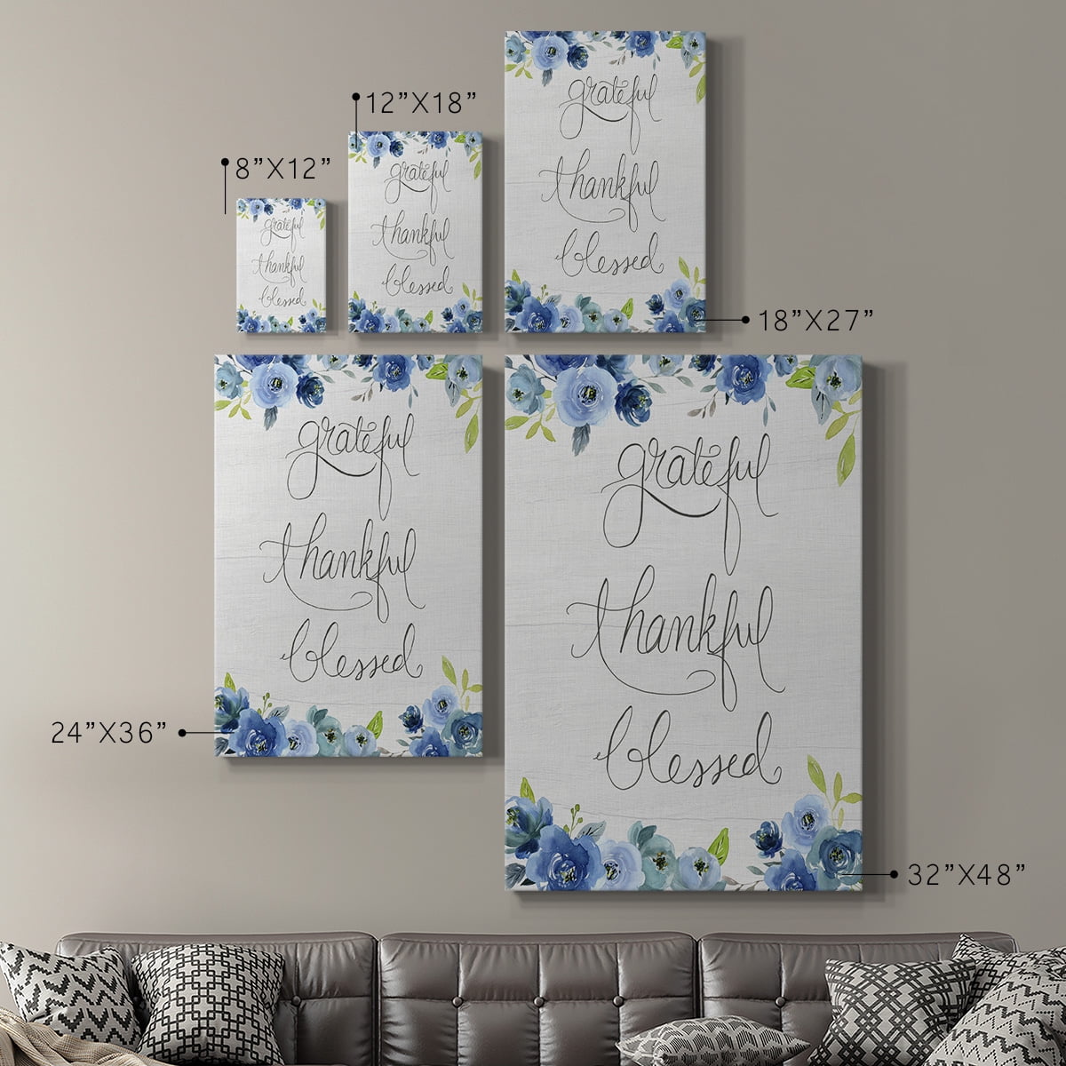 Grateful, Thankful, Blessed Premium Gallery Wrapped Canvas - Ready to Hang