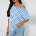 thumbnail image 2 of Women's Off Shoulder Slanted Neck Short Sleeve Tops Shirts Blouses Loose Fit Printed Casual Daily Wear Vacation Beach Party Night Out Fashion Essential Gift for Ladies | CSEONE,Light Blue XL, 2 of 9