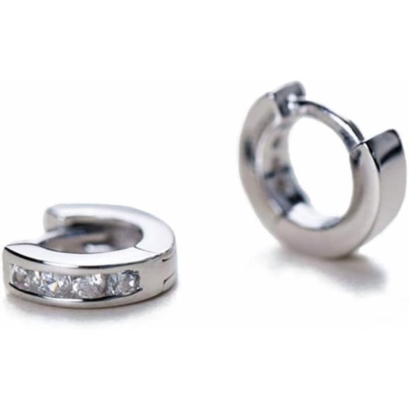 CZ Tiny Small Hoop Earring for Women 925 Sterling Silver Micro Huggie Hoops Upper Hole Ear Cuff Cartilage Hypoallergenic Fashion Mini Crystal Jewelry 4.5mm