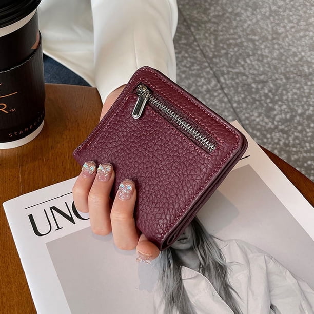 Cartera de cuero para mujer, billetera con clip, capa de piel de vaca, billetera de gran capacidad, bolso para tarjetas