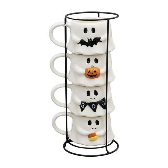 Way to Celebrate Halloween Ghost Stack Mug Set, 4-Pack