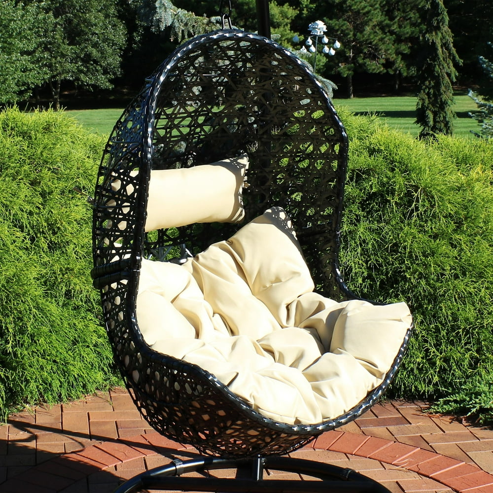 Sunnydaze Lauren Hanging Egg Chair - Outdoor Patio Lounge Seat - Boho