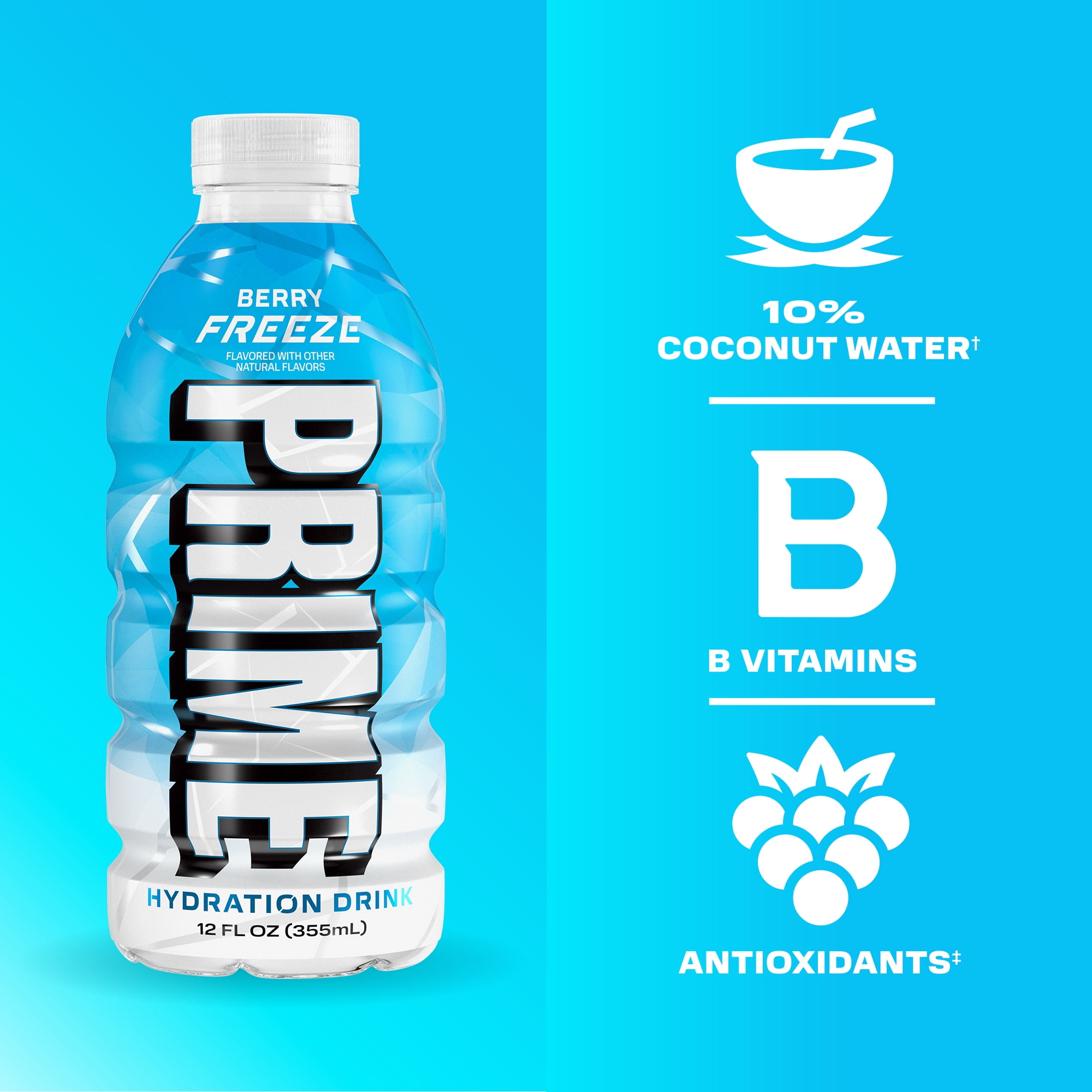 Prime Hydration Sports Drink, Ice Pop, Cherry Freeze, Berry Freeze, 12 fl oz, 15 Pack, Bottles