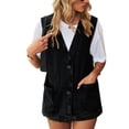 thumbnail image 2 of SWSMCLT Women's Denim Vest V Neck Summer Tank Top Pockets Loose Fit Denim Top Sleeveless Jean Vest Shirt Button Down Y2K 2024 Fashion Casual Cowlgirl Black Large, 2 of 5