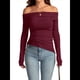 thumbnail image 1 of Blusas de Mujer con Hombros Descubiertos, Elegantes, de Larga, Asimétricas, Ajustadas, para Salir, de Otoño, con Frunces. Vino Tinto L, 1 of 7
