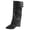 Black Boots, variant on Pointed Toe Double Buckle Slouch Wedge Mid Calf Boots Women Leather Fashion Boots for Club Brown 38