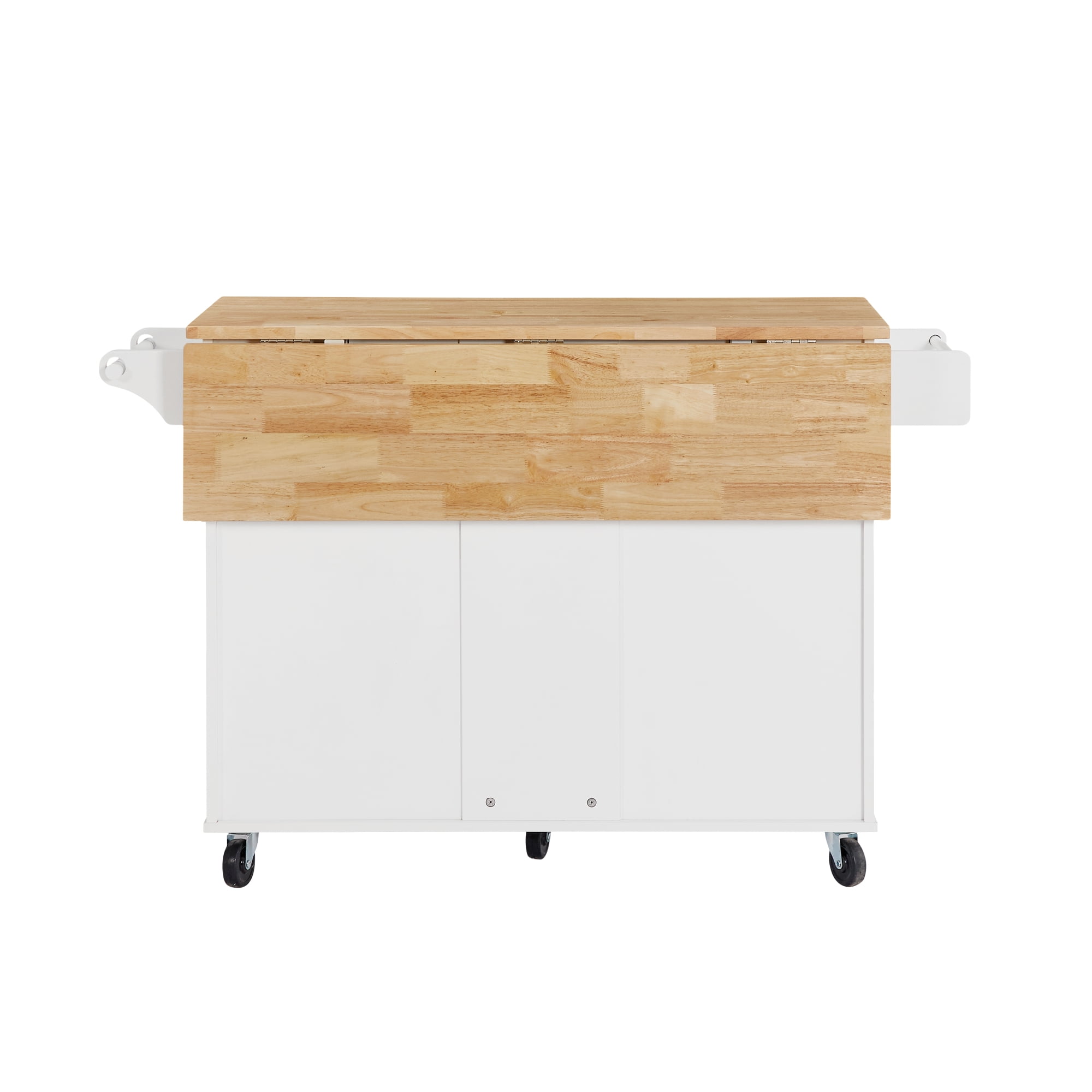 Garitin 54"Kitchen Island with Storage, Rolling Small Kitchen Island Cart on Wheels, Drop‑Leaf Countertop Microwave Utility Cart with 3 Drawers & 1 Storage Cabinet, White