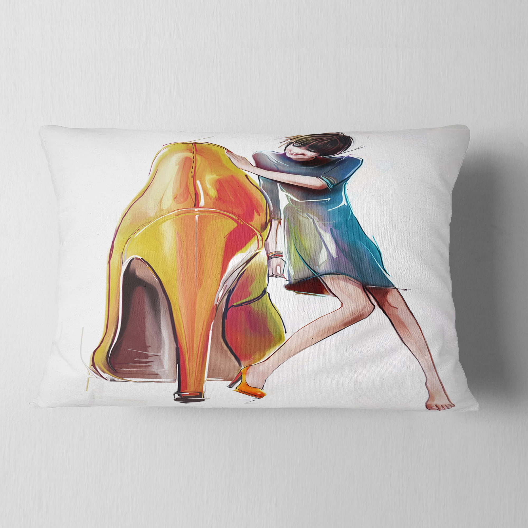 Designart Girl in Love with High heel Shoes - Abstract Throw Pillow - 12x20