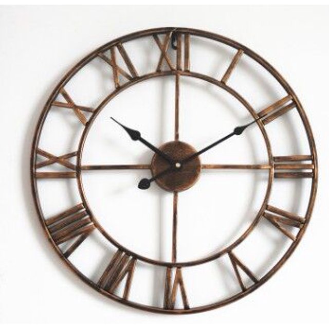 3D 16''/20'' Circular Retro Roman Wrought Hollow Iron Vintage Clocks Mute Home Decor Retro Gold