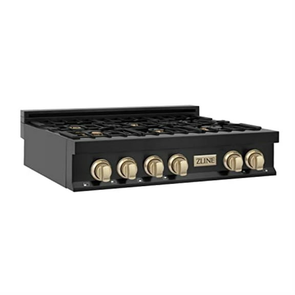 ZLINE 36 in. Autograph Edition Rangetop in Black Stainless Steel with Gold Accents (RTBZ-36-G)