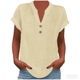 thumbnail image 6 of Cmfcve Linen Shirt for Women Summer Button Down Short Sleeve V Neck Tops Solid Color Comfy Blouses Casual Dressy Tunic Top, 6 of 9