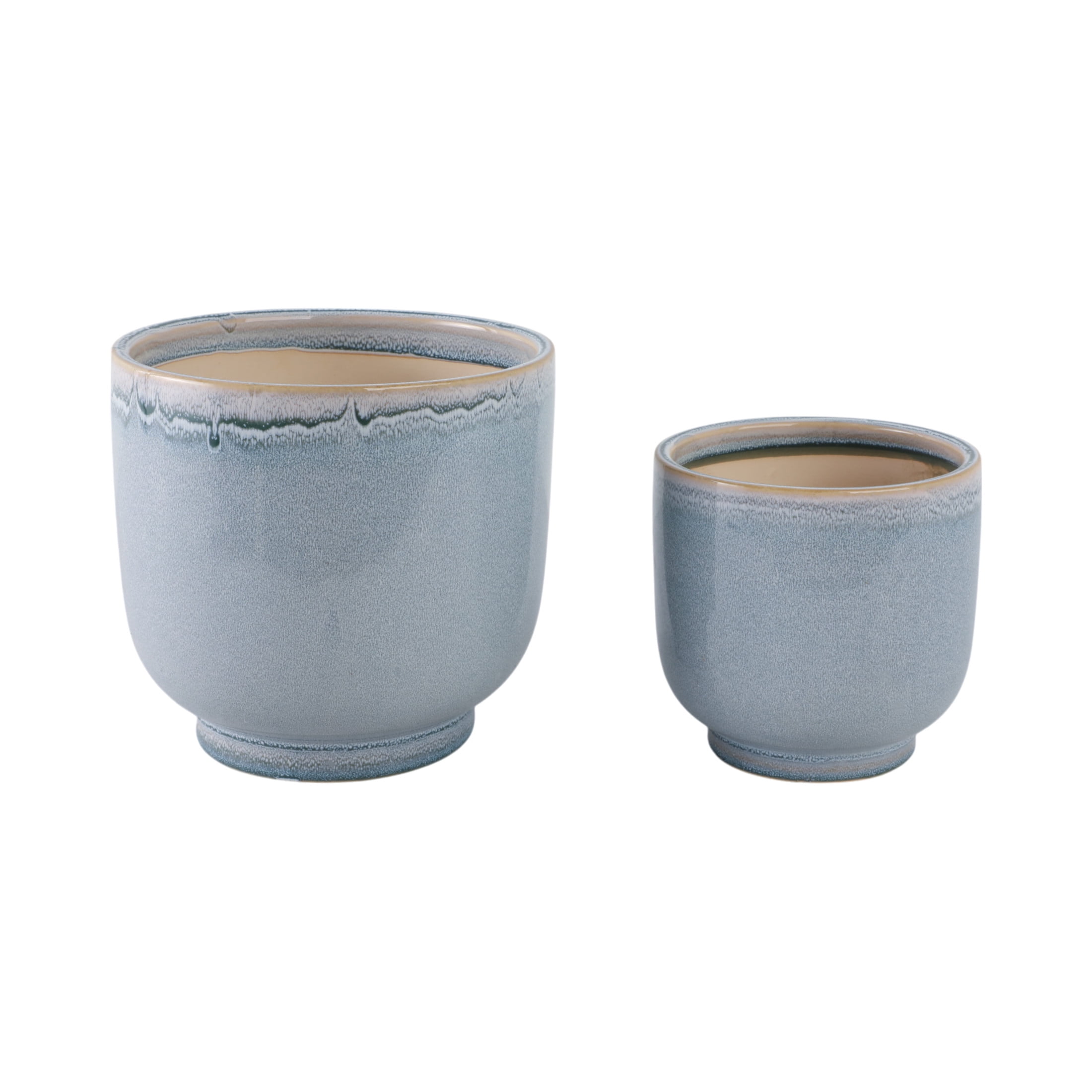 Elegant Glazed Ceramic Flower Pots for Home Decor - Planters for Living Room Decor, Patio, and Garden Styling - Decorative Pots for Plants for Indoor and Outdoor - Set of 2, 8", 6", Blue